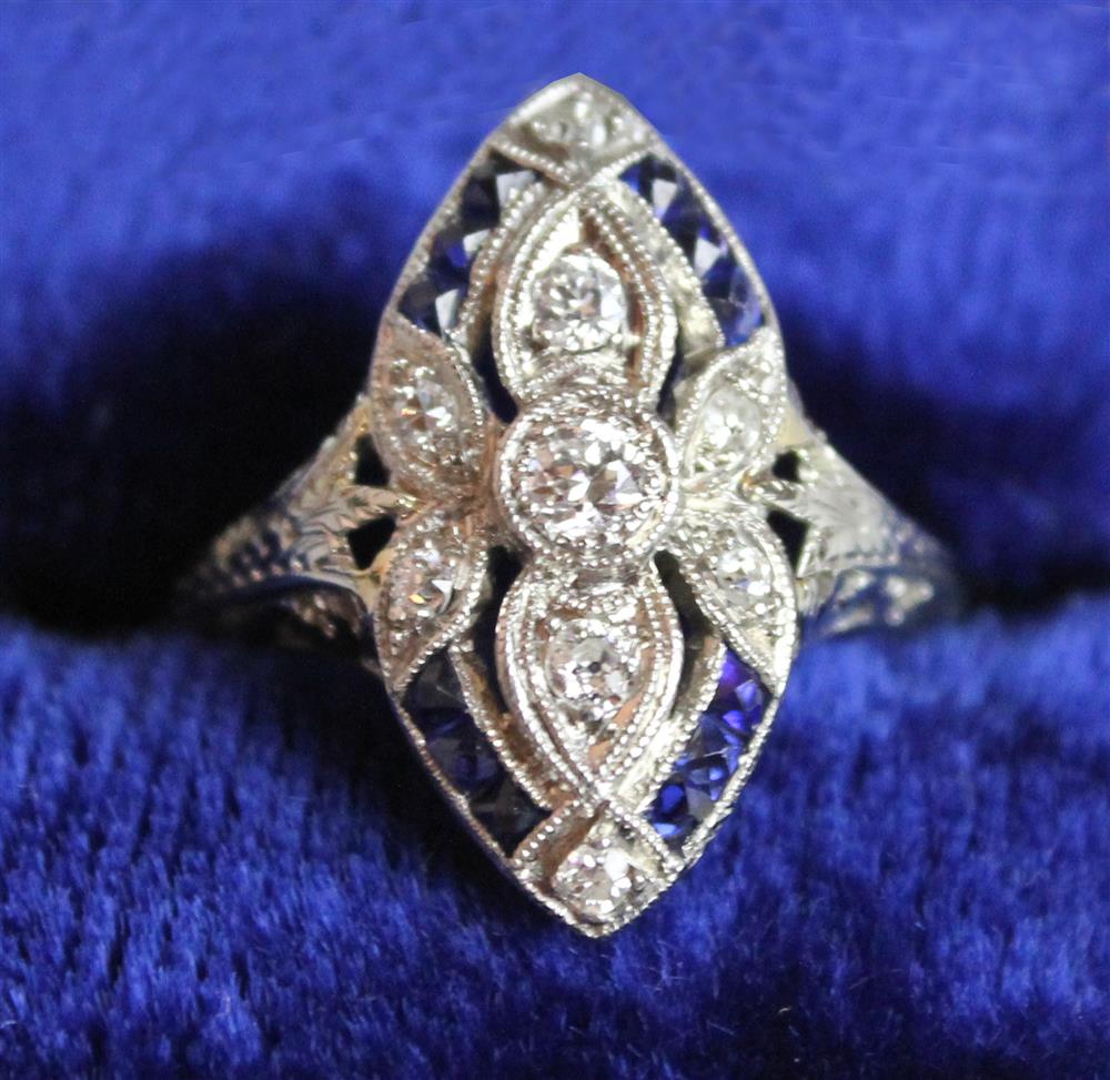 Appraisal: LADY'S PLATINUM SAPPHIRE AND DIAMOND ART DECO RING consisting of