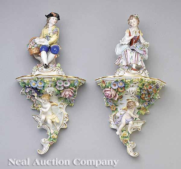 Appraisal: A Pair of Ornate German Porcelain Wall Brackets and Figures