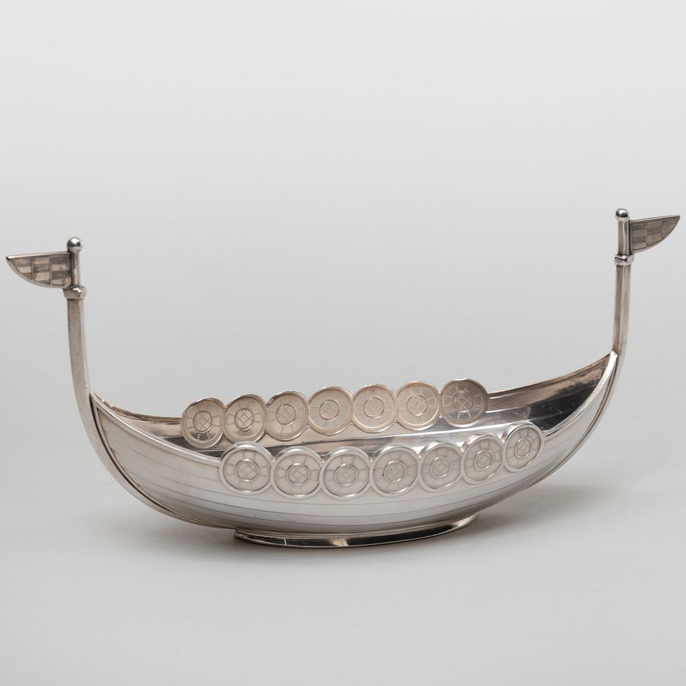 Appraisal: Jacob Tostrup Silver Viking Ship Form Salt Dish Maker's mark