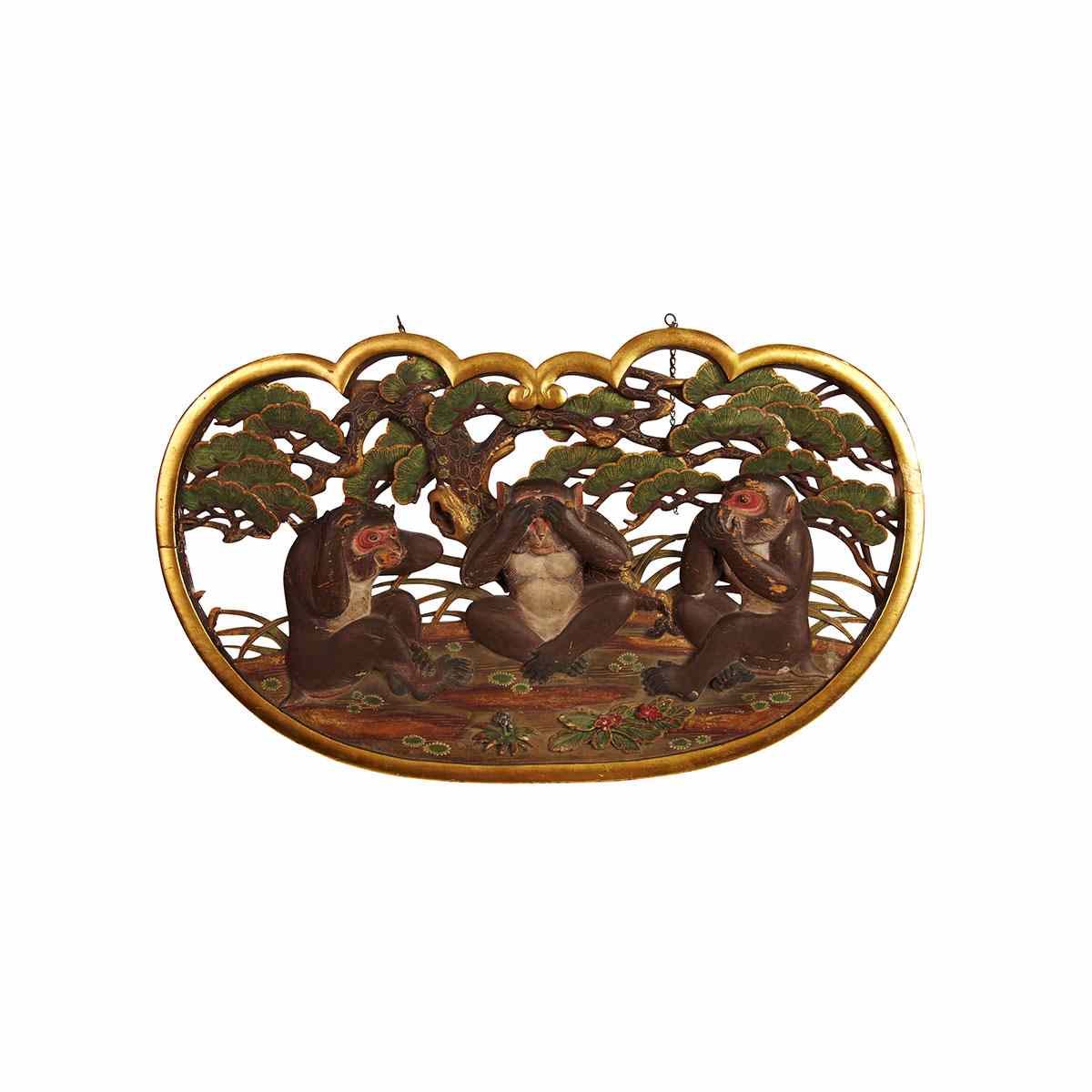 Appraisal: Tinted Wood Monkey Keman Panel th Century The gilt frame