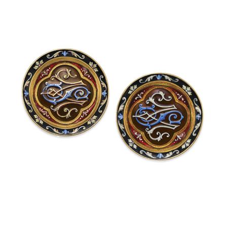 Appraisal: Pair of Antique Gold and Enamel Buttons Estimate -