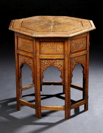 Appraisal: North African Inlaid Hardwood Occasional Table early th century the