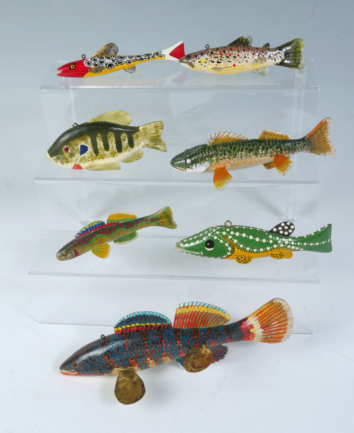 Appraisal: SEVEN PIECE FISH DECOY LOT To Include Green and Yellow