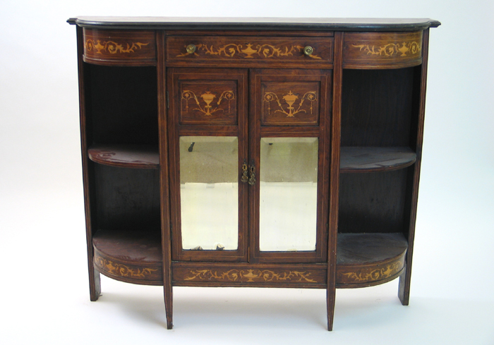 Appraisal: AN EDWARDIAN INLAID ROSEWOOD SIDE CABINET English c The D-shaped