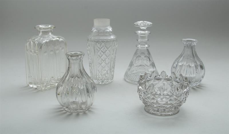 Appraisal: PAIR OF VICTORIAN ENGRAVED GLASS BALLOON-SHAPED CRUETS A CUT-GLASS CROWN-FORM