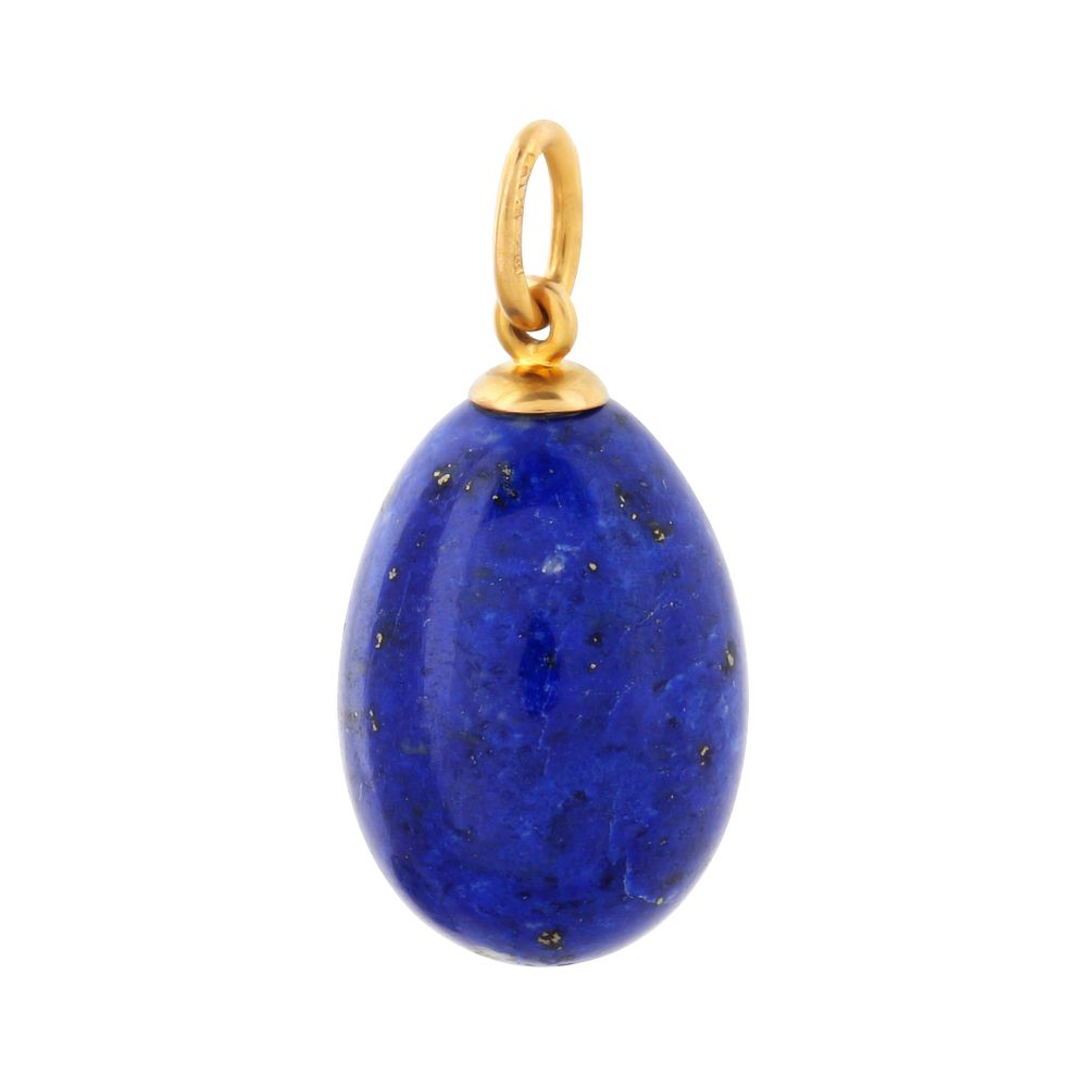 Appraisal: A RUSSIAN GOLD-MOUNTED LAPIS LAZULI EGG PENDANT WORKMASTER HENRIK WINGSTROM