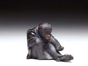 Appraisal: JAPANESE BRONZE OKIMONO Antique Japanese bronze okimono of a monkey