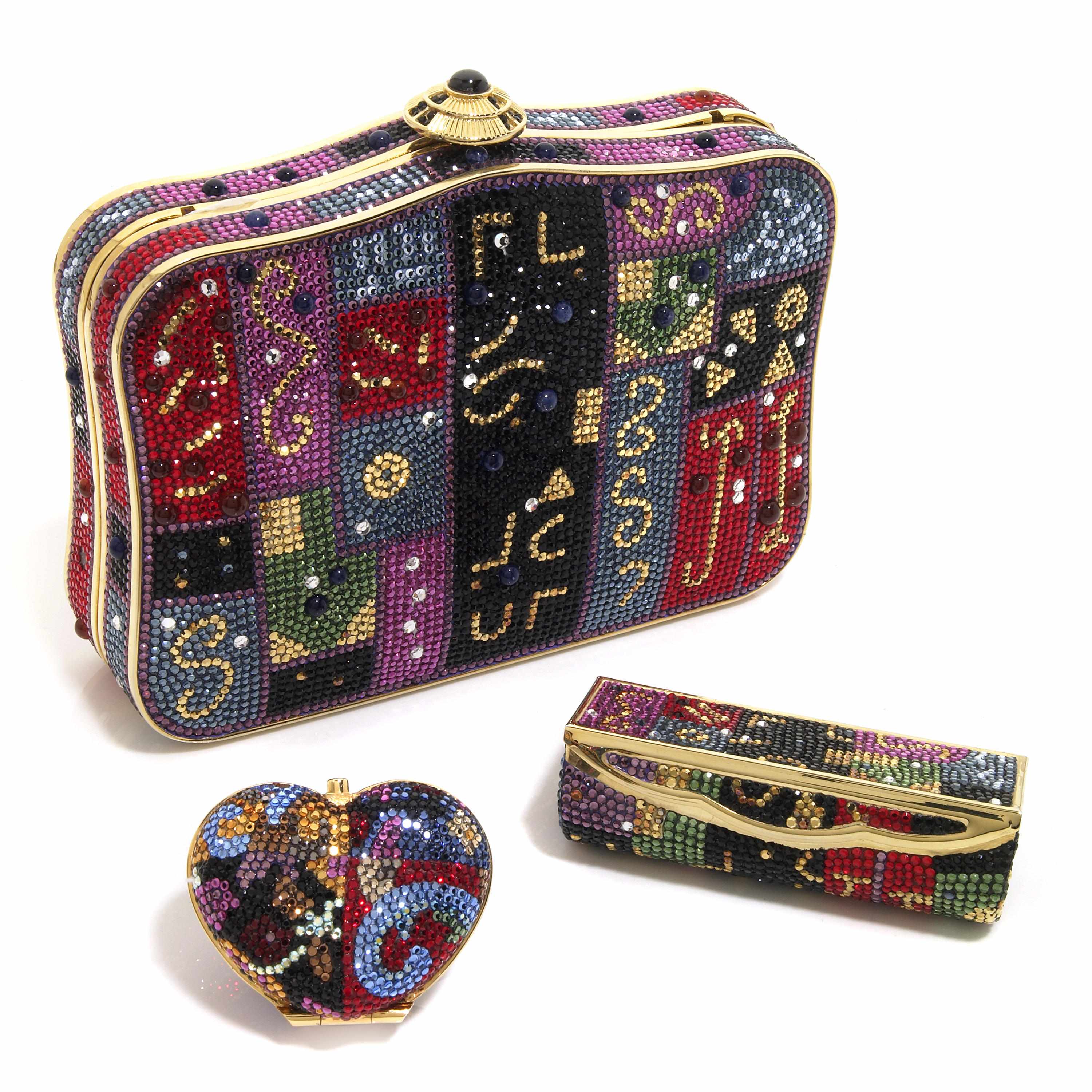 Appraisal: A multi-colored crystal purse together with a matching crystal lipstick