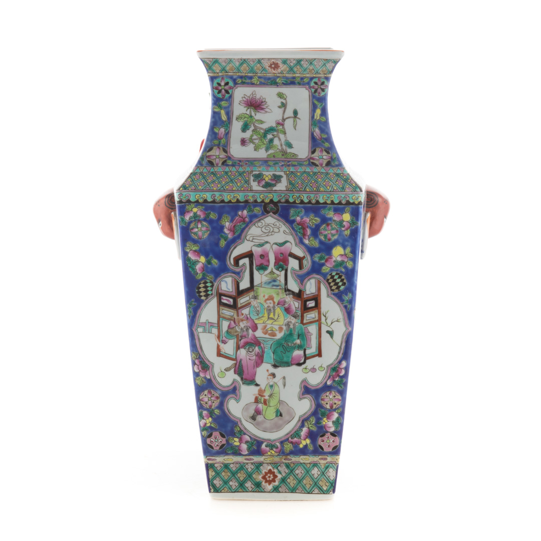 Appraisal: Chinese mandarin style panel vase with floral and court scene