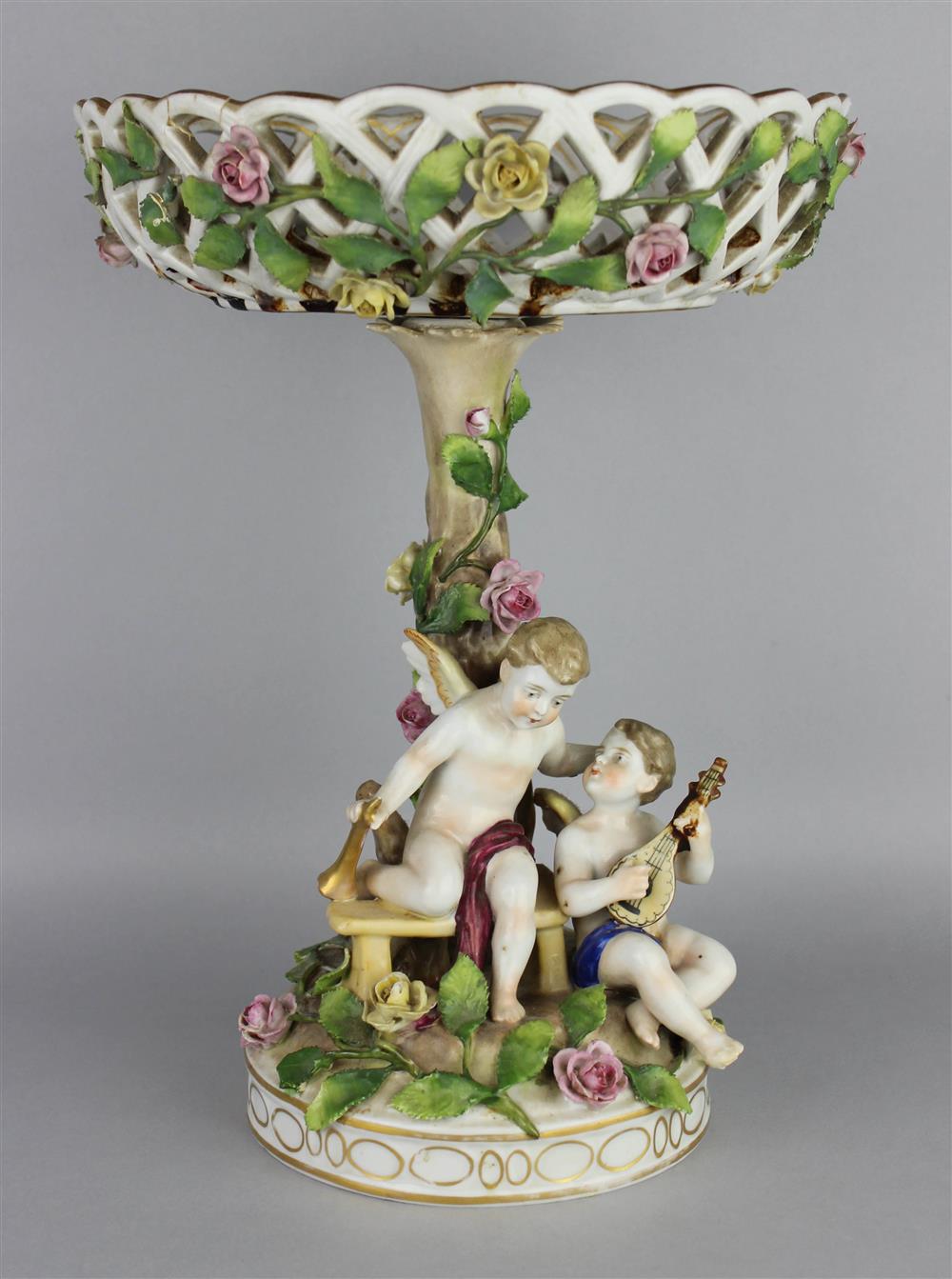 Appraisal: CONTINENTAL PORCELAIN MEISSEN STYLE FOOTED COMPOTE illegible underglaze blue crowned