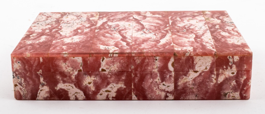 Appraisal: JASPER VENEERED WHITE QUARTZ TABLE BOX Pink and white Jasper