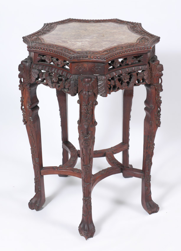 Appraisal: CARVED CHINESE MARBLE TOP TABLE Inset marble top with shaped