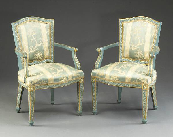 Appraisal: A set of twelve Italian Neoclassical paint decorated armchairs fourth