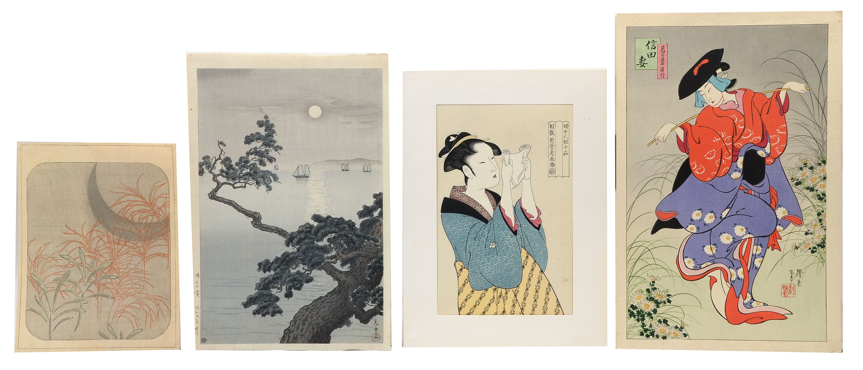 Appraisal: FOUR PIECE WOODBLOCK PRINT Geisha Girl Reading a Scroll After