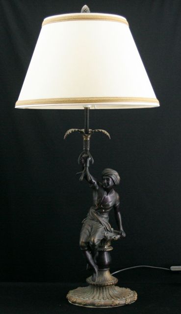 Appraisal: A painted bronze figural lamp cms high