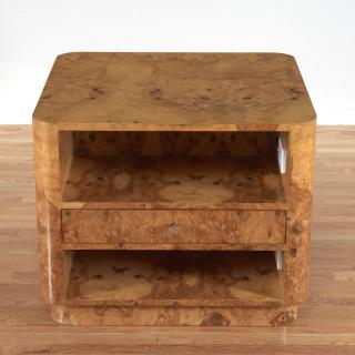 Appraisal: Pace style burl wood chrome side table Pace style burl