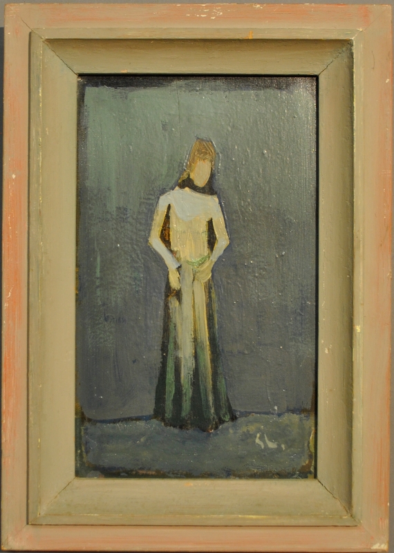 Appraisal: - Oil on panel painting of a lady wearing a