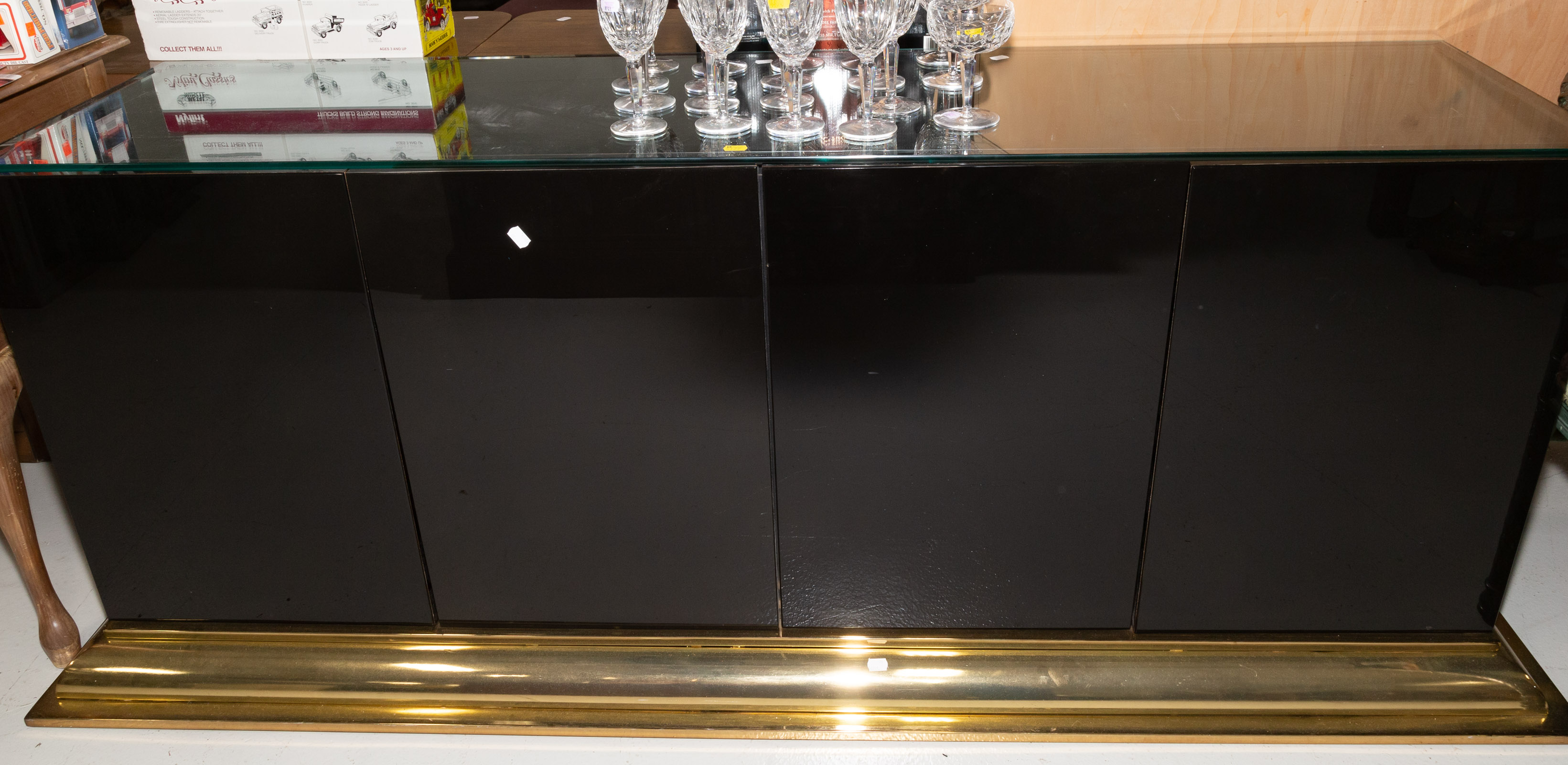 Appraisal: MODERN STYLE GLASS BRASS CREDENZA Approximately in H in W