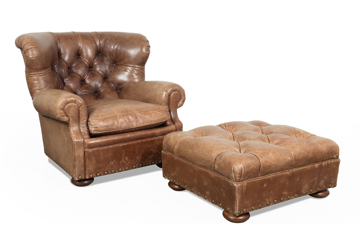 Appraisal: RALPH LAUREN LEATHER WRITER'S CHAIR AND OTTOMAN Ralph Lauren Home