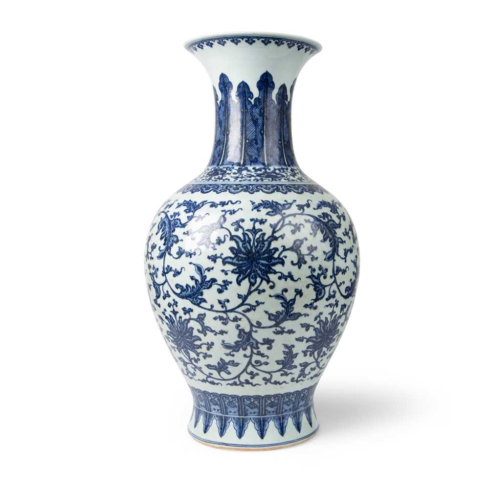 Appraisal: LARGE BLUE AND WHITE 'LOTUS' VASE QING DYNASTY TH- TH