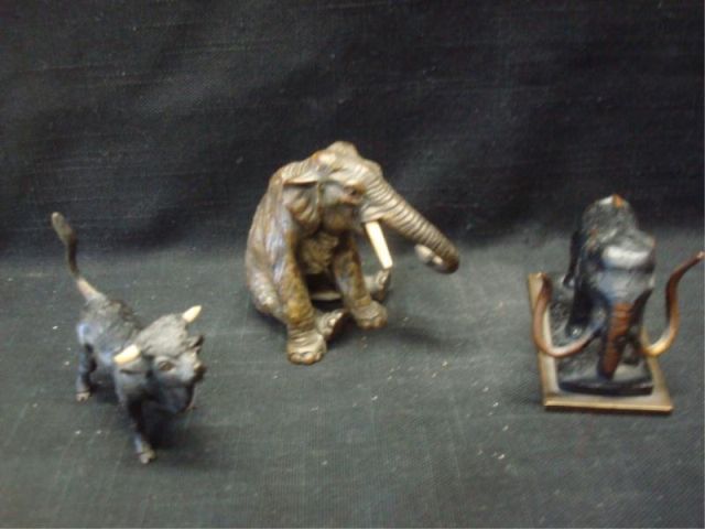 Appraisal: Bronze Animals Elephant Bull Horned Animal From a Port Washington