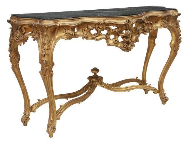 Appraisal: Louis XV style gilt console table th c inset granite