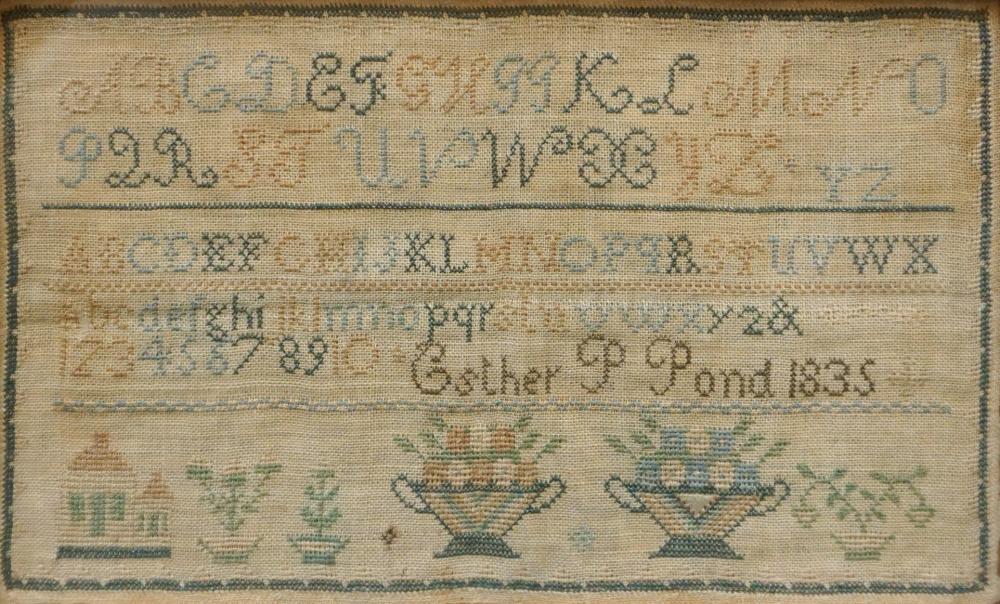 Appraisal: AMERICAN OR ENGLISH NEEDLEWORK SAMPLER BY ESTHER P POND FRAME