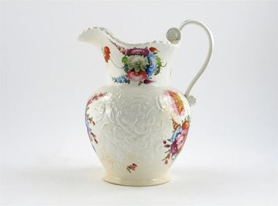 Appraisal: A large Coalport jug moulded and painted with large floral