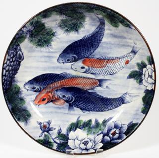 Appraisal: JAPANESE POTTERY FISH BOWL JAPANESE POTTERY FISH BOWL H DIA