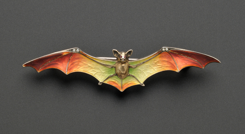 Appraisal: Art Nouveau Silver and Enamel Bat Brooch the polychrome enamel