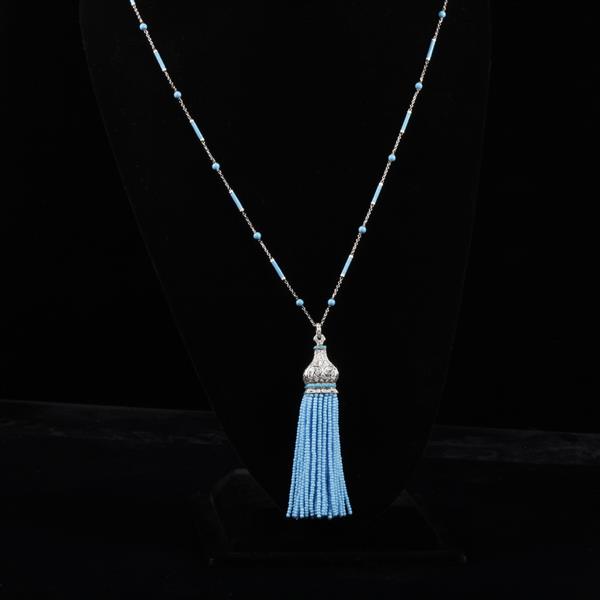 Appraisal: Art Deco Style white gold K tassel necklace with pave