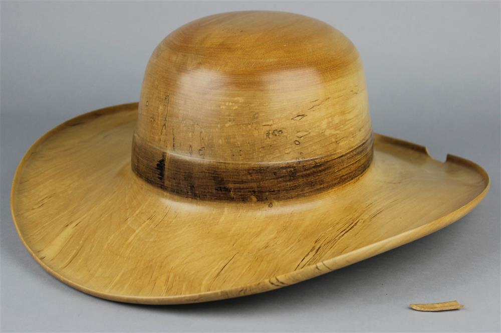 Appraisal: JOHANNES MICHELSON TURNED WOOD COWBOY HAT of yellow birch signed