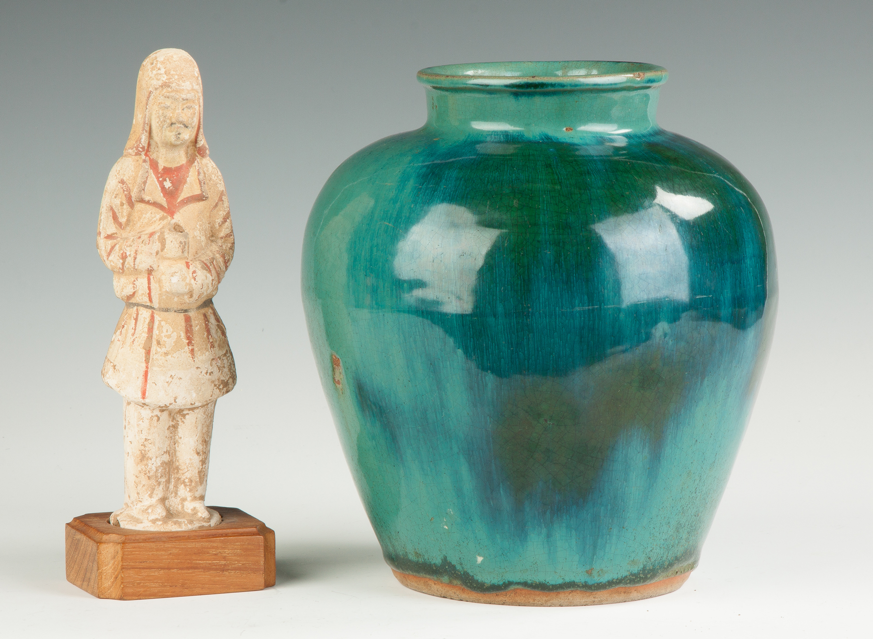 Appraisal: Chinese Sculpture of a Tang Soldier and a Turquoise Glazed