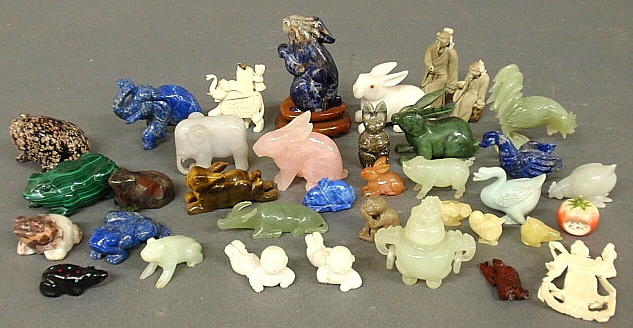 Appraisal: - Group of carved hard stone animal and figures etc