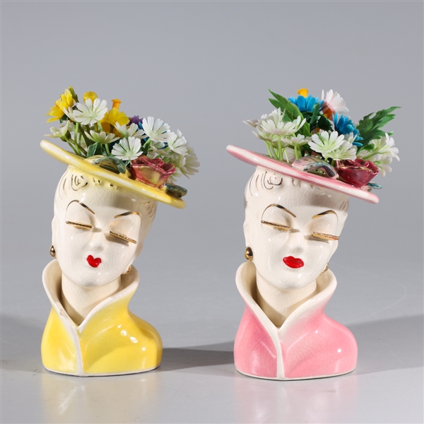 Appraisal: Two mid-century Lady Head vases with gilt detail made in