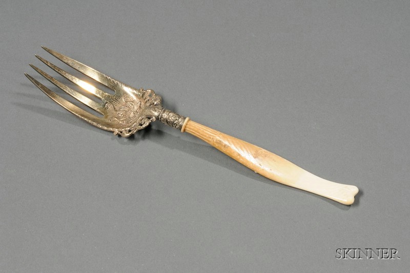 Appraisal: Whiting Manufacturing Co Gold-washed Sterling and Ivory Serving Fork late