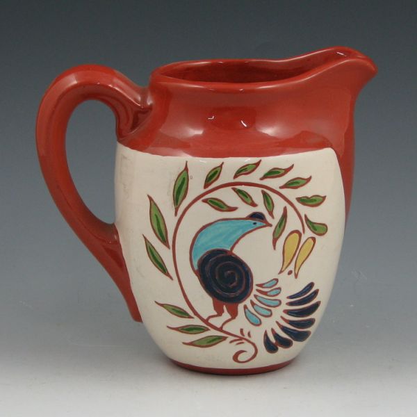 Appraisal: Signed Polly Wynn pitcher with bird and flowers Mint tall