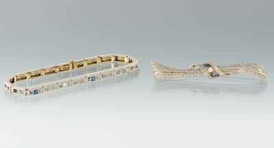 Appraisal: An Art Deco Gold Sapphire and Diamond Bracelet and Brooch