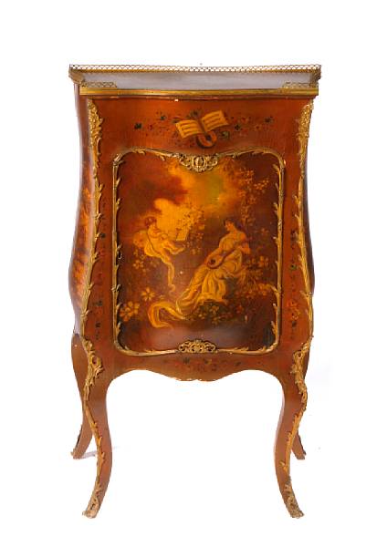 Appraisal: A Louis XV style gilt bronze mounted painted music cupboard