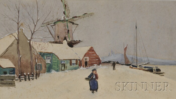 Appraisal: American School th Century Winter Scene with Figure Signed and