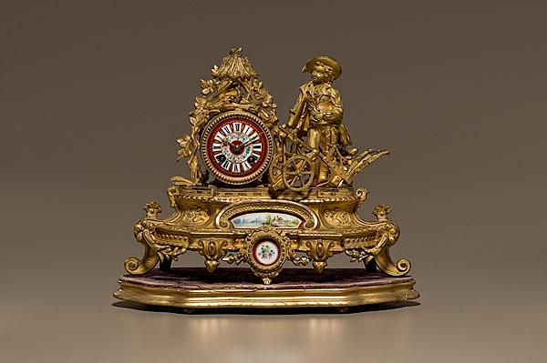 Appraisal: FRENCH FIGURAL SHELF CLOCK ca -day time and strike hours