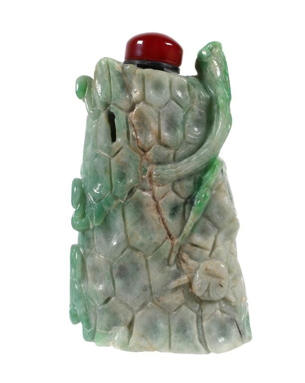 Appraisal: Carved green jadeite snuff bottle tall shipping info This lot