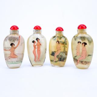 Appraisal: Collection of Four Chinese Reverse Painted Glass Snuff Bottles Each