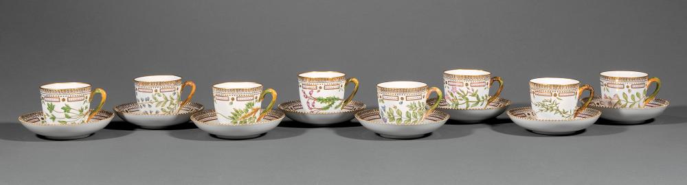 Appraisal: Eight Royal Copenhagen Flora Danica Porcelain Coffee Cups and Saucers