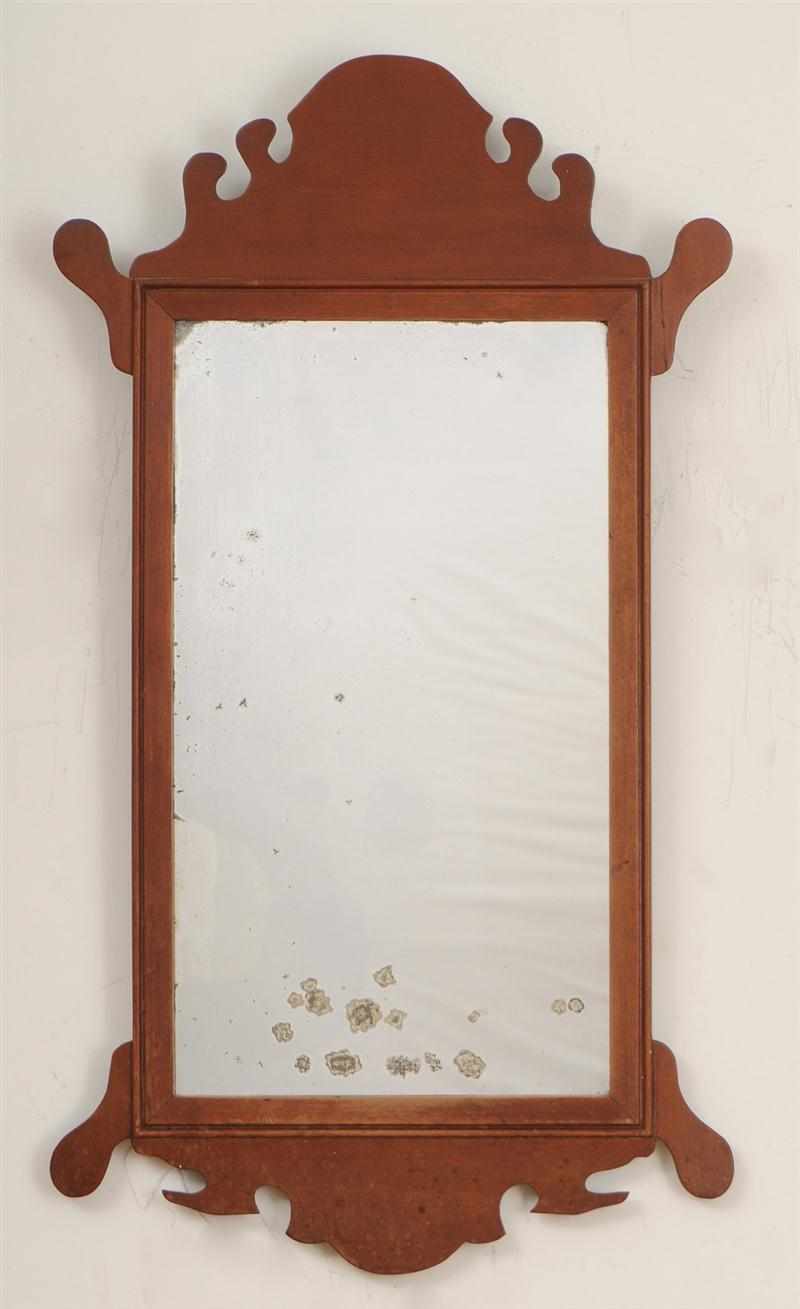 Appraisal: CHIPPENDALE STYLE CHERRY SMALL MIRROR AND FOUR PRINTS The mirror