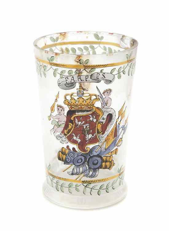 Appraisal: A Continental Enameled Glass Beaker of tapering form decorated with