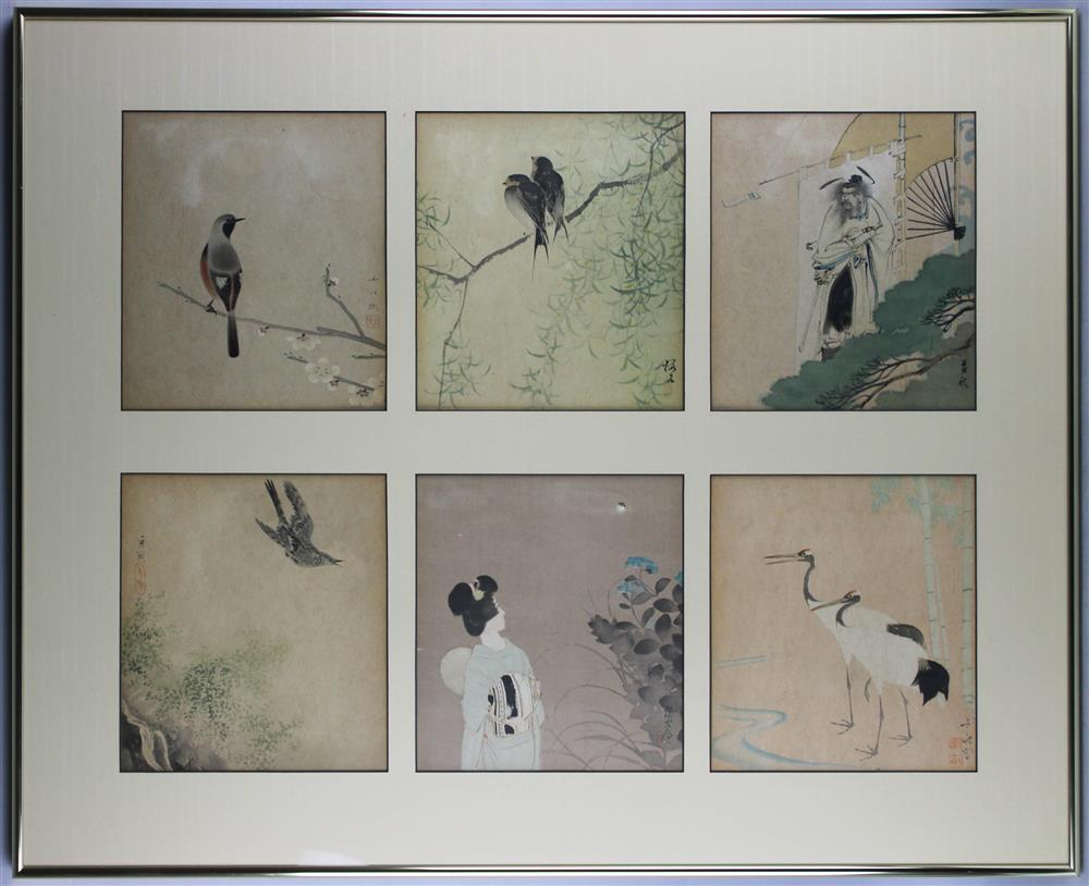 Appraisal: SET OF SIX JAPANESE WATERCOLORS MOUNTED TOGETHER TH CENTURY various