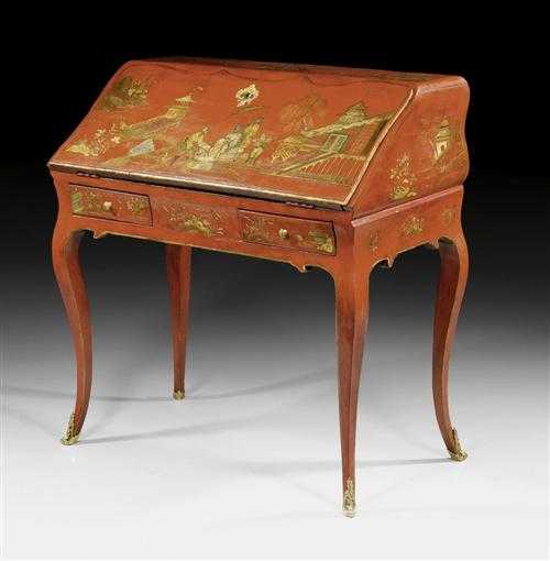 Appraisal: RED LACQUERED DESK Louis XV stamped MIGEON Pierre II Migeon