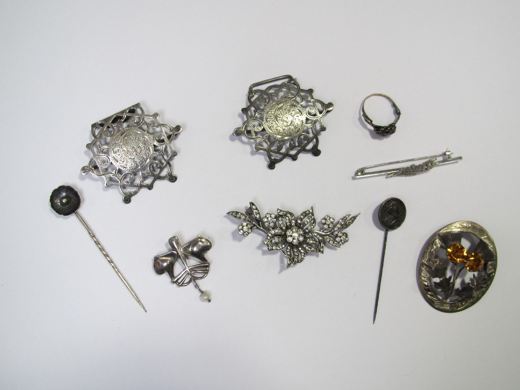 Appraisal: Lot of silver items to include Art Nouveau style brooch