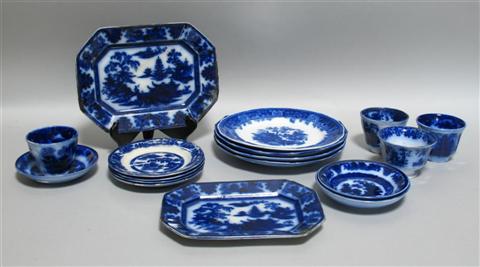 Appraisal: SEVENTEEN PIECES OF FLOW BLUE Most th century including two